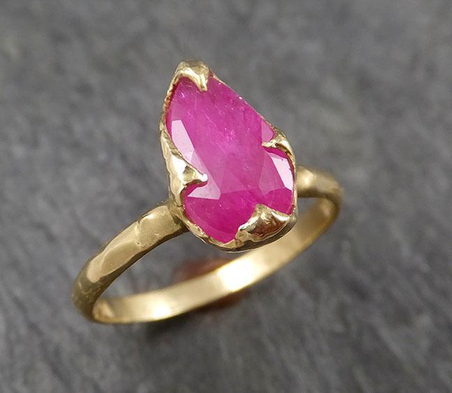Fancy cut Ruby Yellow Gold Ring Gemstone Solitaire recycled 18k statement cocktail statement 1511 - by Angeline