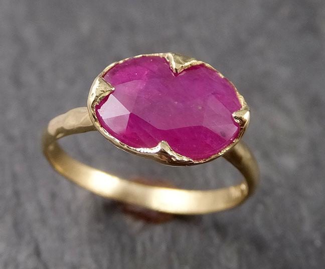 Fancy cut Ruby Yellow Gold Ring Gemstone Solitaire recycled 18k statement cocktail statement 1512 - by Angeline