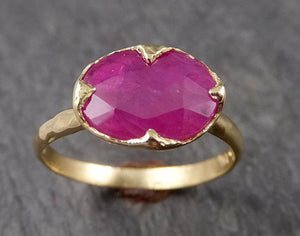 Fancy cut Ruby Yellow Gold Ring Gemstone Solitaire recycled 18k statement cocktail statement 1512 - by Angeline