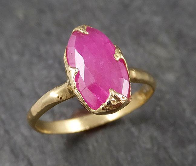 Fancy cut Ruby Yellow Gold Ring Gemstone Solitaire recycled 18k statement cocktail statement 1513 - by Angeline