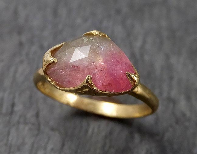 Fancy cut Watermelon Tourmaline Yellow Gold Ring Gemstone Solitaire recycled 18k statement cocktail statement 1514 - by Angeline