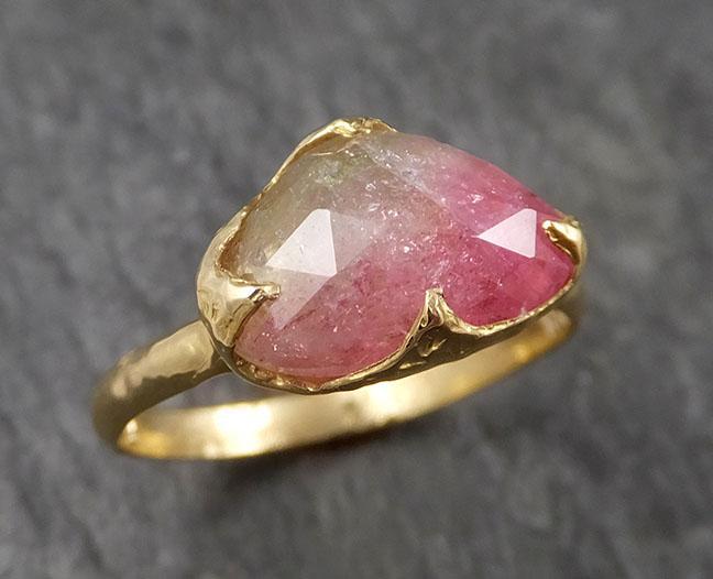 Fancy cut Watermelon Tourmaline Yellow Gold Ring Gemstone Solitaire recycled 18k statement cocktail statement 1514 - by Angeline