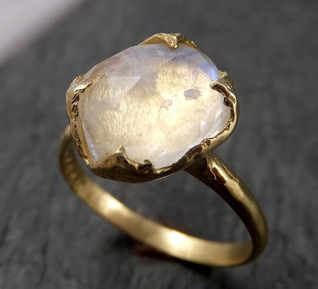 Fancy cut Moonstone Yellow Gold Ring Gemstone Solitaire recycled 18k statement cocktail statement 1515 - by Angeline