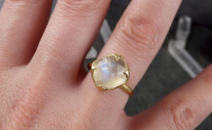 Fancy cut Moonstone Yellow Gold Ring Gemstone Solitaire recycled 18k statement cocktail statement 1515 - by Angeline