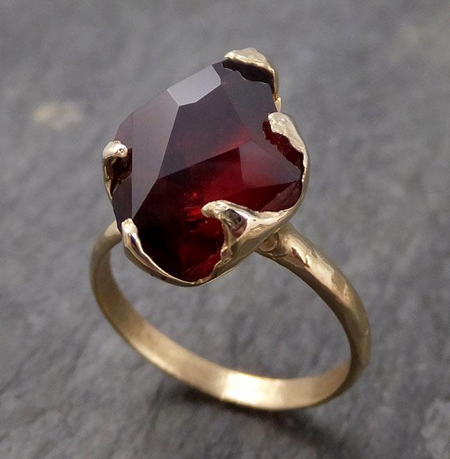 Partially faceted Natural red Garnet Gemstone solitaire ring Recycled 14k Gold One of a kind Gemstone ring 0972 - by Angeline