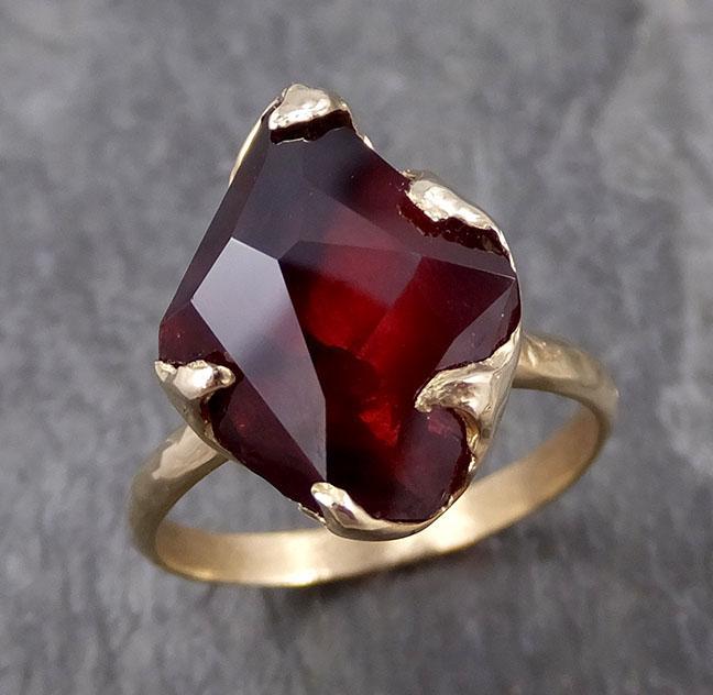 Partially faceted Natural red Garnet Gemstone solitaire ring Recycled 14k Gold One of a kind Gemstone ring 0972 - by Angeline