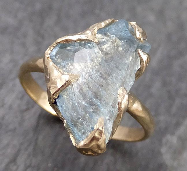 Partially faceted Aquamarine Solitaire Ring 14k gold Custom One Of a Kind Gemstone Ring Bespoke byAngeline 0976 - by Angeline