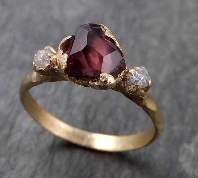 Partially Faceted Sapphire Raw Multi stone Rough Diamond 14k Yellow Gold Engagement Ring Wedding Ring Custom One Of a Kind Gemstone Ring 0977 - by Angeline