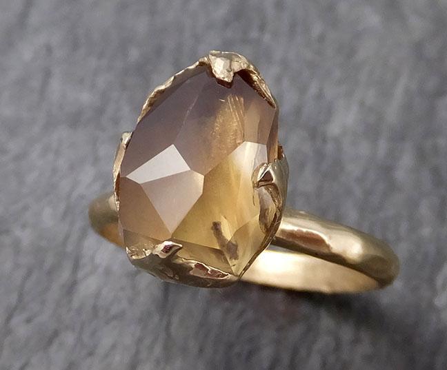 Partially Faceted Sapphire Solitaire 14k yellow Gold Engagement Ring Wedding Ring Custom One Of a Kind Gemstone Ring 0978 - by Angeline