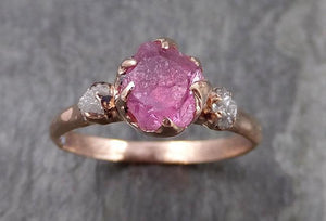 Sapphire Raw Multi stone Rough Diamond 14k rose Gold Engagement Ring Wedding Ring Custom One Of a Kind Gemstone Ring 0980 - by Angeline