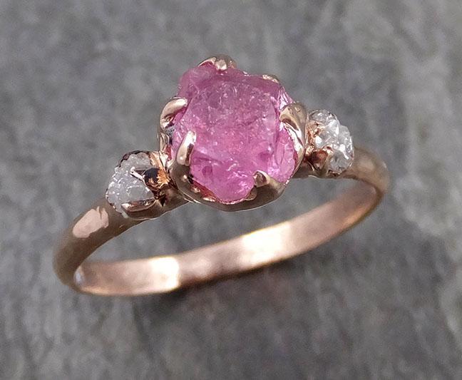 Sapphire Raw Multi stone Rough Diamond 14k rose Gold Engagement Ring Wedding Ring Custom One Of a Kind Gemstone Ring 0980 - by Angeline