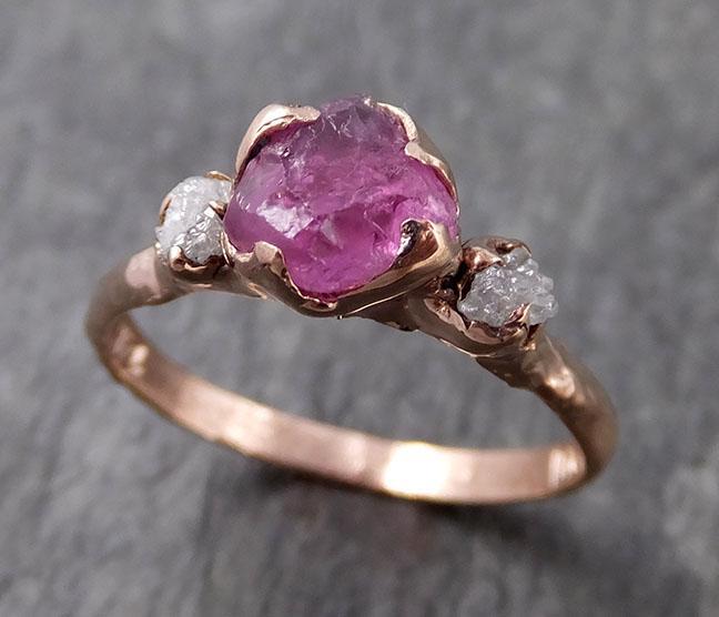 Sapphire Raw Multi stone Rough Diamond 14k rose Gold Engagement Ring Wedding Ring Custom One Of a Kind Gemstone Ring 0981 - by Angeline