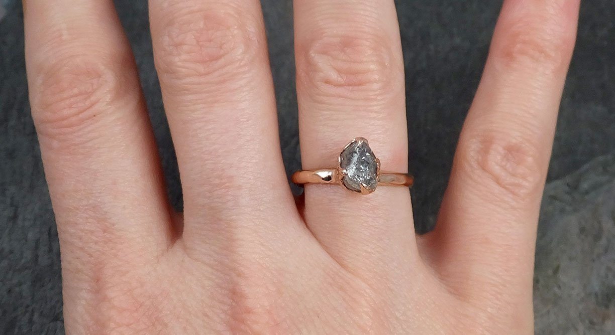 natural uncut salt and pepper Diamond Solitaire Engagement 14k Rose Gold Wedding Ring byAngeline 0983 - by Angeline