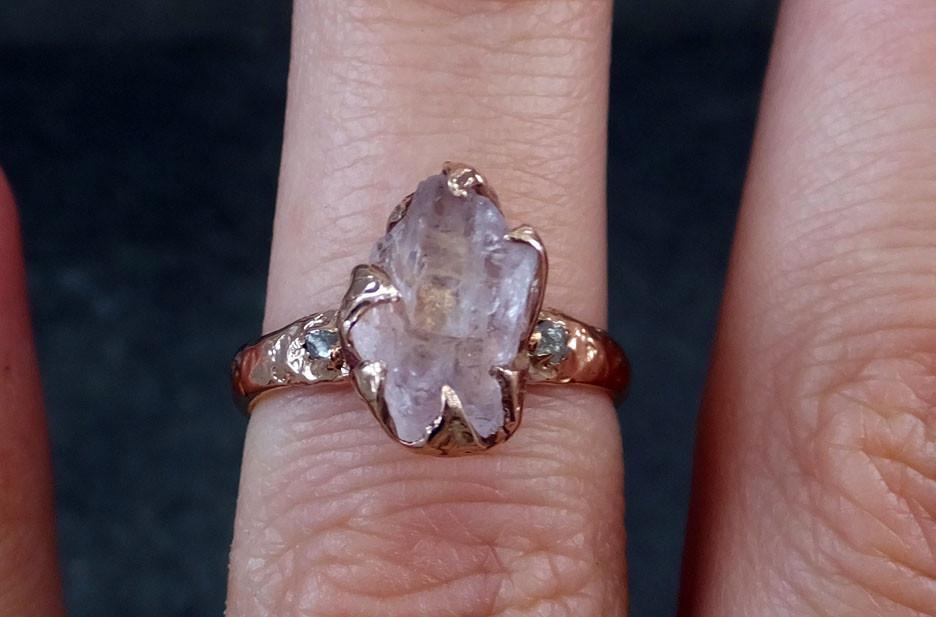 Raw Rough Morganite Diamond 14k Rose gold Ring Gold Pink Gemstone Cocktail Ring Statement Ring Raw gemstone Jewelry - by Angeline