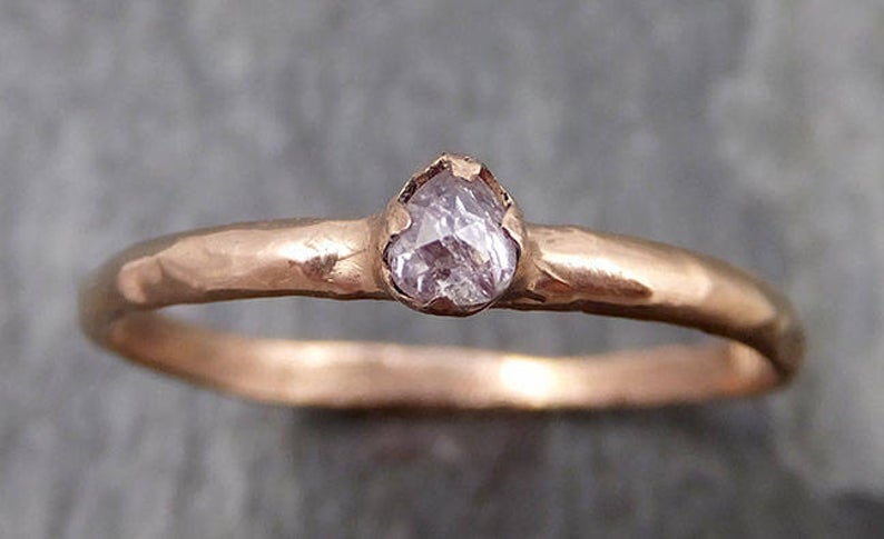 Faceted Fancy cut Rose Dainty Diamond Solitaire Engagement 14k Rose Gold Wedding Ring byAngeline 0880