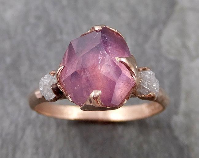 Sapphire Partially Faceted Multi stone Rough Diamond 14k rose Gold Engagement Ring Wedding Ring Custom One Of a Kind Gemstone Ring 0985 - by Angeline