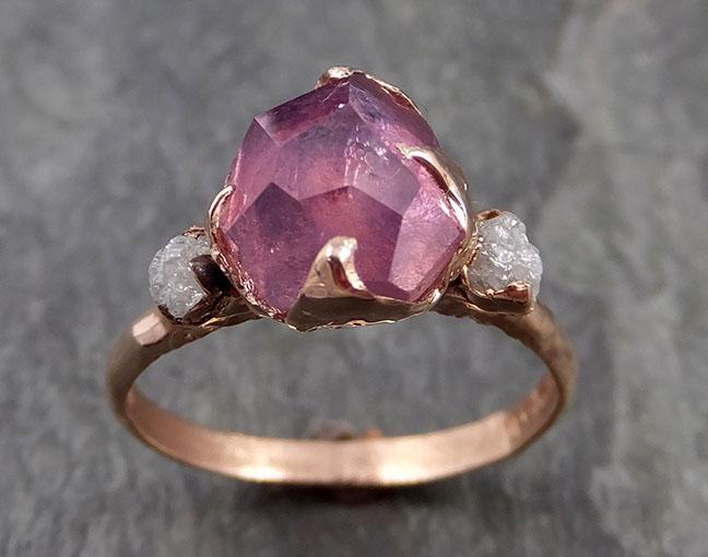 Sapphire Partially Faceted Multi stone Rough Diamond 14k rose Gold Engagement Ring Wedding Ring Custom One Of a Kind Gemstone Ring 0985 - by Angeline