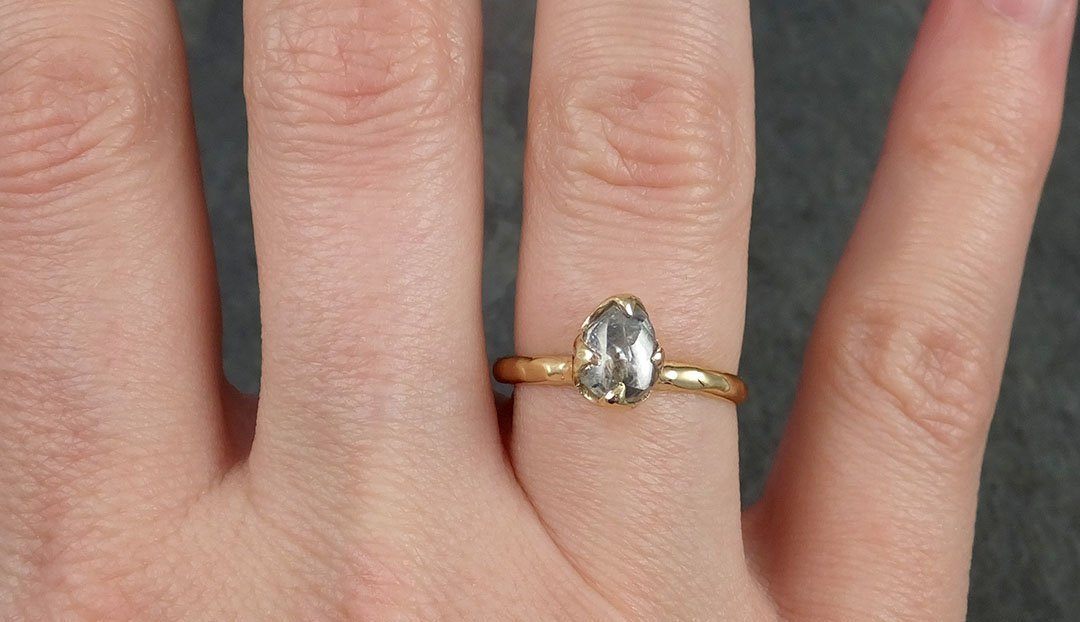 natural rough uncut salt and pepper Diamond Solitaire Engagement 14k yellow Gold Wedding Ring byAngeline 1002 - by Angeline