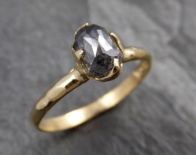 Fancy cut salt and pepper Diamond Solitaire Engagement 18k yellow Gold Wedding Ring Diamond Ring byAngeline 0996 - by Angeline