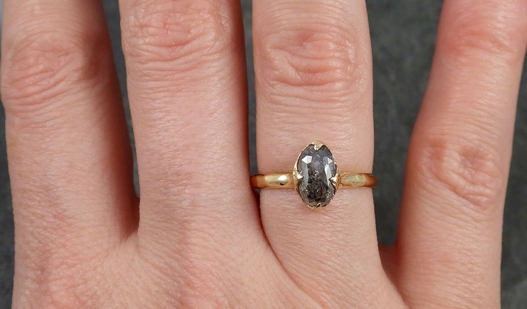 Fancy cut salt and pepper Diamond Solitaire Engagement 18k yellow Gold Wedding Ring Diamond Ring byAngeline 0991 - by Angeline