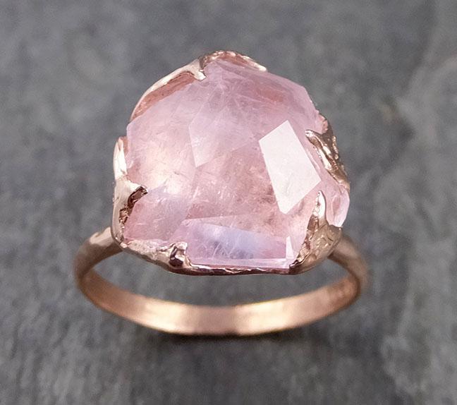 Morganite partially faceted 14k Rose gold solitaire Pink Gemstone Cocktail Ring Statement Ring Raw gemstone Jewelry by Angeline 1003 - by Angeline