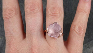 Morganite partially faceted 14k Rose gold solitaire Pink Gemstone Cocktail Ring Statement Ring Raw gemstone Jewelry by Angeline 1003 - by Angeline