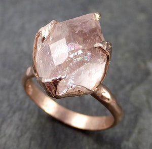 Morganite partially faceted 14k Rose gold solitaire Pink Gemstone Cocktail Ring Statement Ring gemstone Jewelry by Angeline 1005 - by Angeline