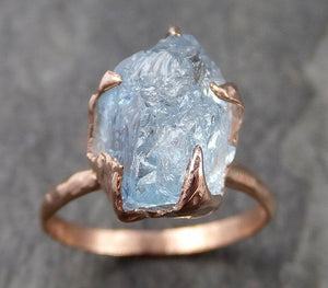 Raw uncut Aquamarine Solitaire Ring Custom One Of a Kind Gemstone Ring Bespoke byAngeline 1006 - by Angeline