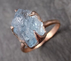 Raw uncut Aquamarine Solitaire Ring Custom One Of a Kind Gemstone Ring Bespoke byAngeline 1006 - by Angeline