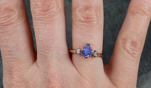 Partially faceted Montana Sapphire Diamond 14k rose Gold Engagement Ring Wedding Ring Custom One Of a Kind blue Gemstone Ring Multi stone Ring 1009 - by Angeline