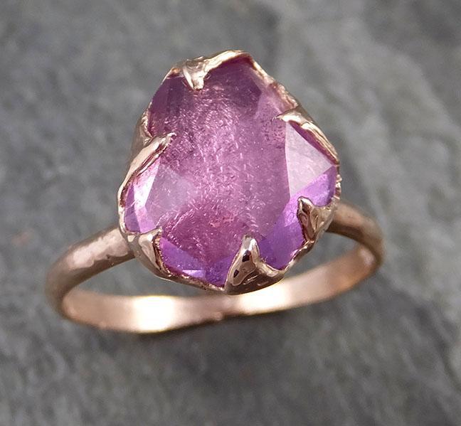 Partially Faceted Sapphire 14k rose Gold Engagement Ring Wedding Ring Custom One Of a Kind Gemstone Ring Solitaire 1010 - by Angeline