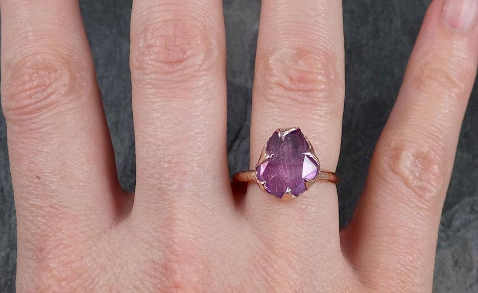 Partially Faceted Sapphire 14k rose Gold Engagement Ring Wedding Ring Custom One Of a Kind Gemstone Ring Solitaire 1010 - by Angeline