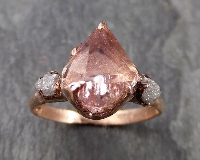 Partially Faceted Pink Topaz Diamond 14k rose Gold Ring One Of a Kind Gemstone Ring Recycled gold byAngeline Multi stone 1011 - by Angeline