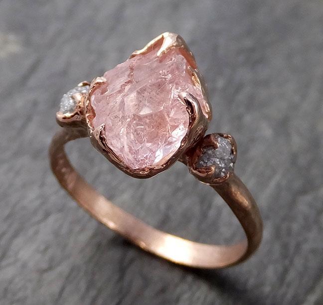 Raw Morganite Diamond Rose Gold Engagement Ring Multi stone Wedding Ring Custom Gemstone Ring Bespoke 14k Pink Conflict Free by Angeline 1012 - by Angeline