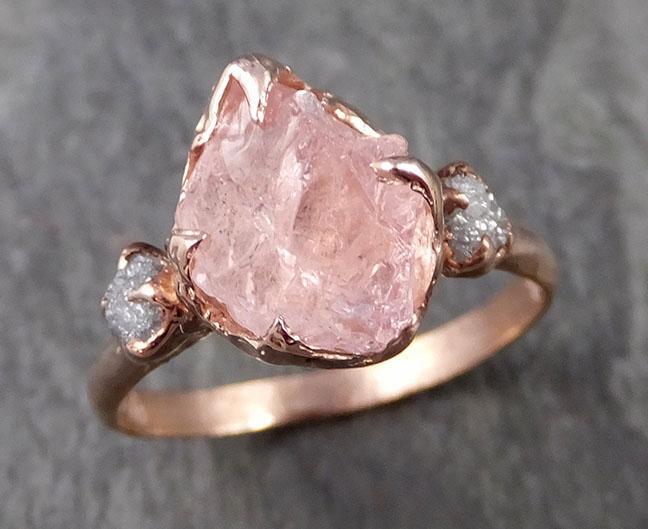Raw Morganite Diamond Rose Gold Engagement Ring Multi stone Wedding Ring Custom Gemstone Ring Bespoke 14k Pink Conflict Free by Angeline 1012 - by Angeline
