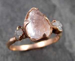 Raw Morganite Diamond Rose Gold Engagement Ring Multi stone Wedding Ring Custom Gemstone Ring Bespoke 14k Pink Conflict Free by Angeline 1013 - by Angeline