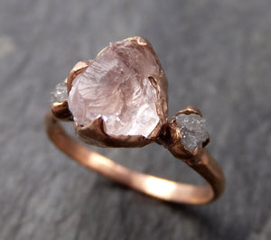 Raw Morganite Diamond Rose Gold Engagement Ring Multi stone Wedding Ring Custom Gemstone Ring Bespoke 14k Pink Conflict Free by Angeline 1013 - by Angeline