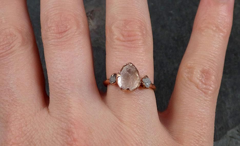 raw pink morganite with rough diamond rose gold engagement ring multi stone wedding ring custom gemstone ring 14k byangeline c1013 Alternative Engagement