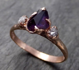 Partially Faceted Sapphire Raw Multi stone Rough Diamond 14k rose Gold Engagement Ring Wedding Ring Custom One Of a Kind Gemstone Ring Three stone 1016 - by Angeline