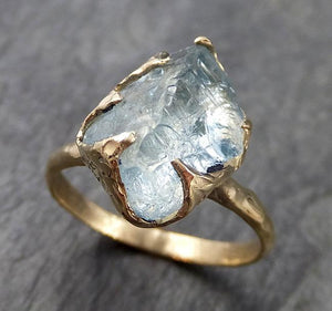 Raw uncut Aquamarine Solitaire 14k Yellow gold Ring Custom One Of a Kind Gemstone Ring Bespoke byAngeline 1018 - by Angeline