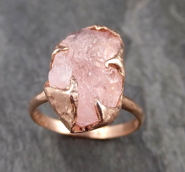 Raw Rough Morganite 14k Rose gold solitaire Pink Gemstone Cocktail Ring Statement Ring Raw gemstone Jewelry byAngeline 1019 - by Angeline