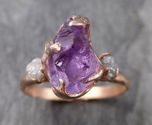 Amethyst Rose Gold Ring Purple Gemstone Recycled 14k rose Gold Gemstone Cocktail Statement ring 1020 - by Angeline