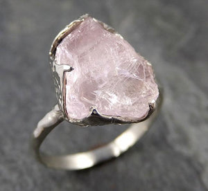Raw Rough Morganite 14k white gold solitaire Pink Gemstone Cocktail Ring Statement Ring Raw gemstone Jewelry byAngeline 1022 - by Angeline