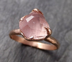 Partially Faceted Champagne Pink Morganite 14k Rose gold Solitaire Ring Gold Pink Gemstone Engagement Ring Raw gemstone Jewelry 1023 - by Angeline
