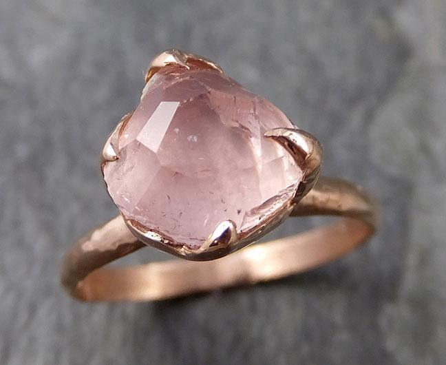 Partially Faceted Champagne Pink Morganite 14k Rose gold Solitaire Ring Gold Pink Gemstone Engagement Ring Raw gemstone Jewelry 1023 - by Angeline