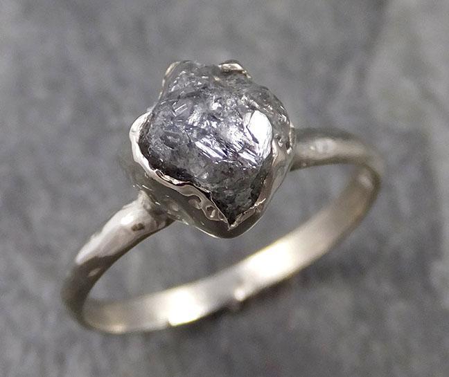 natural rough uncut salt and pepper Diamond Solitaire Engagement 14k white Gold Wedding Ring byAngeline 1025 - by Angeline