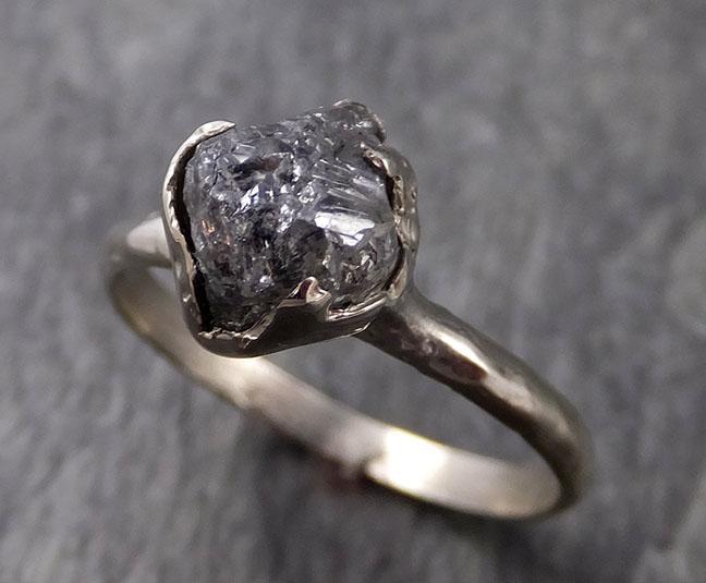 natural rough uncut salt and pepper Diamond Solitaire Engagement 14k white Gold Wedding Ring byAngeline 1025 - by Angeline