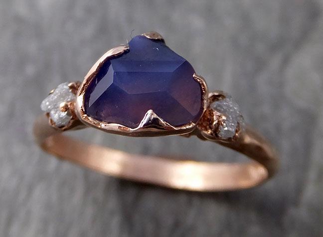 Partially Faceted purple Sapphire 14k Rose gold Multi Stone Ring Gold Gemstone Engagement Ring Raw 1026 - by Angeline