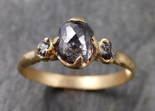Fancy cut salt and pepper Diamond Engagement 14k Yellow Gold Multi stone Wedding Ring Stacking Rough Diamond Ring byAngeline 1034 - by Angeline