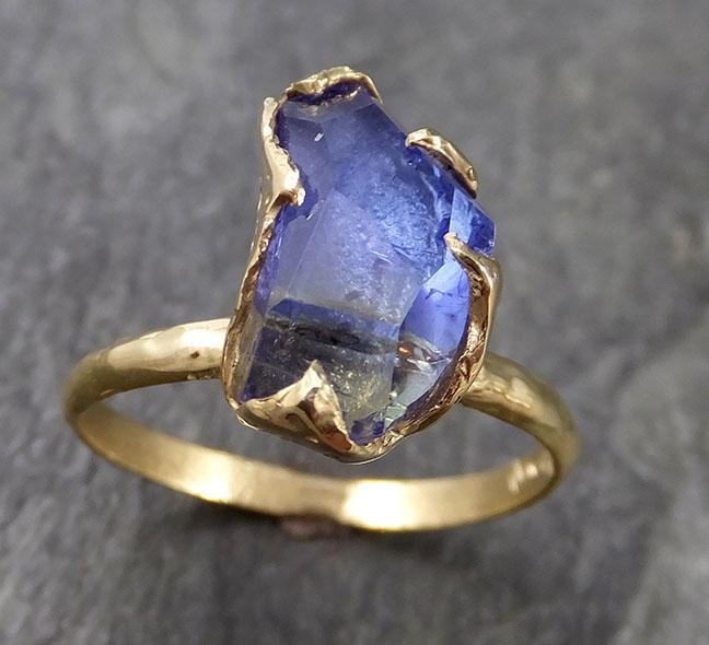 Partially faceted Tanzanite Crystal Solitaire 18k recycled yellow Gold Ring Rough Gemstone Tanzanite stacking cocktail statement byAngeline 1035 - by Angeline